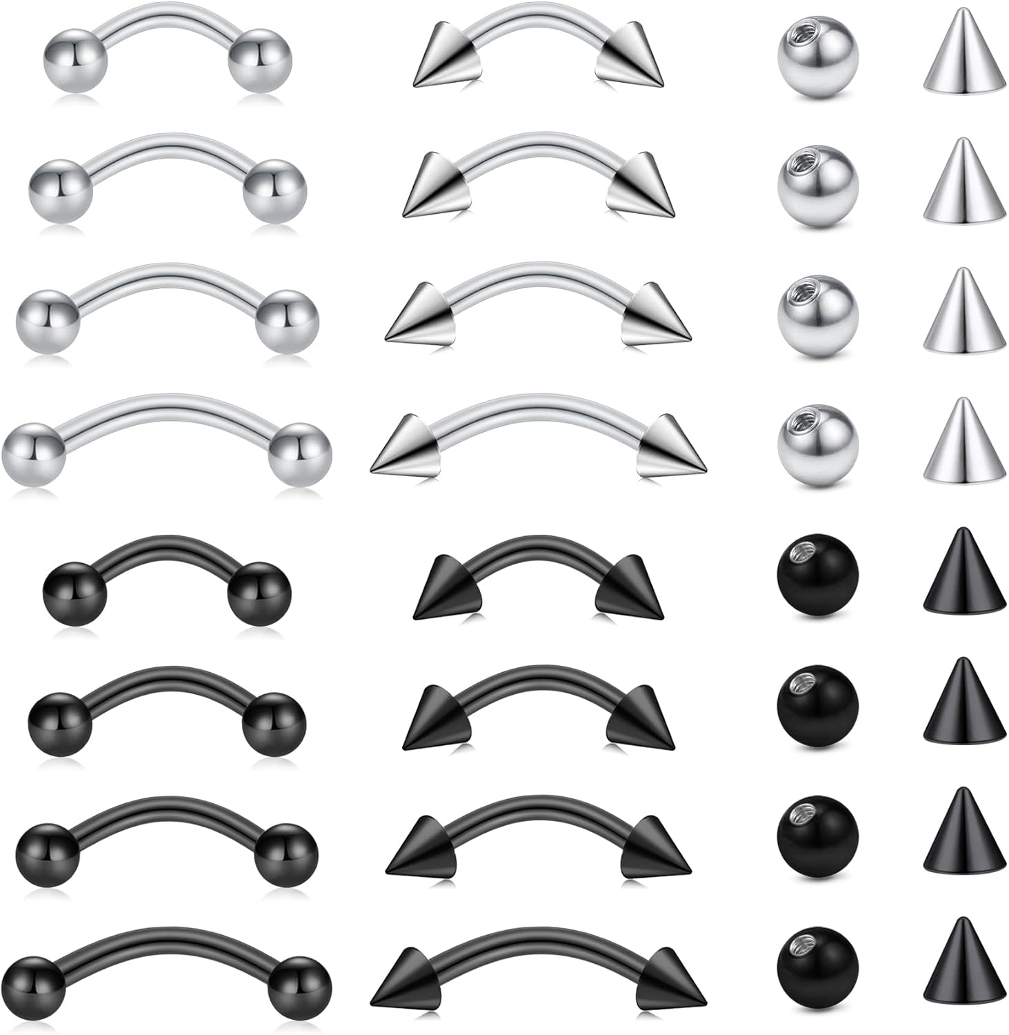 Body Jewelry Vertical Labret - 32pc/set Surgical Steel Curved Barbell Tiny