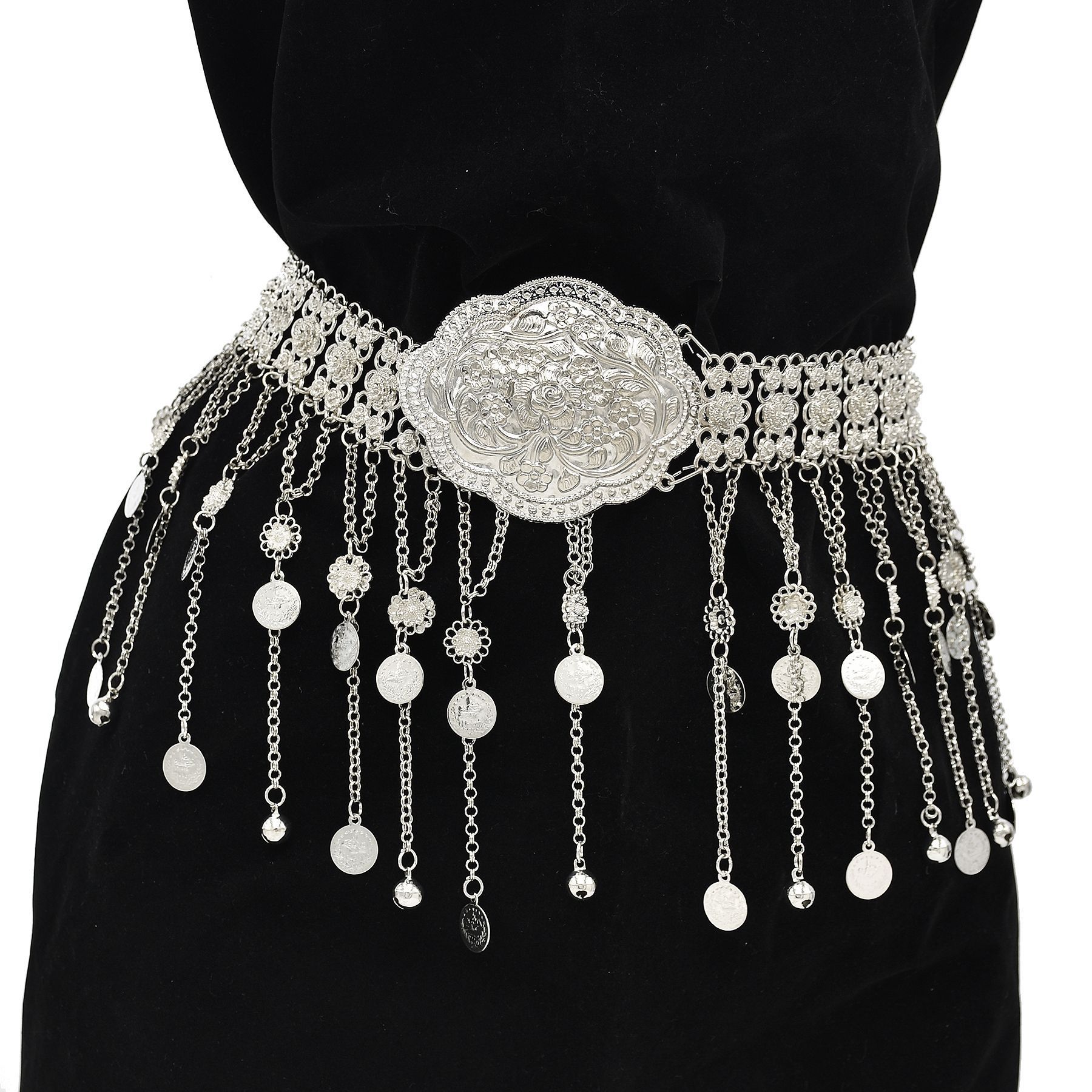 Body Jewelry Indian - Silver Plated Moroccan Caftan Belt Geometry