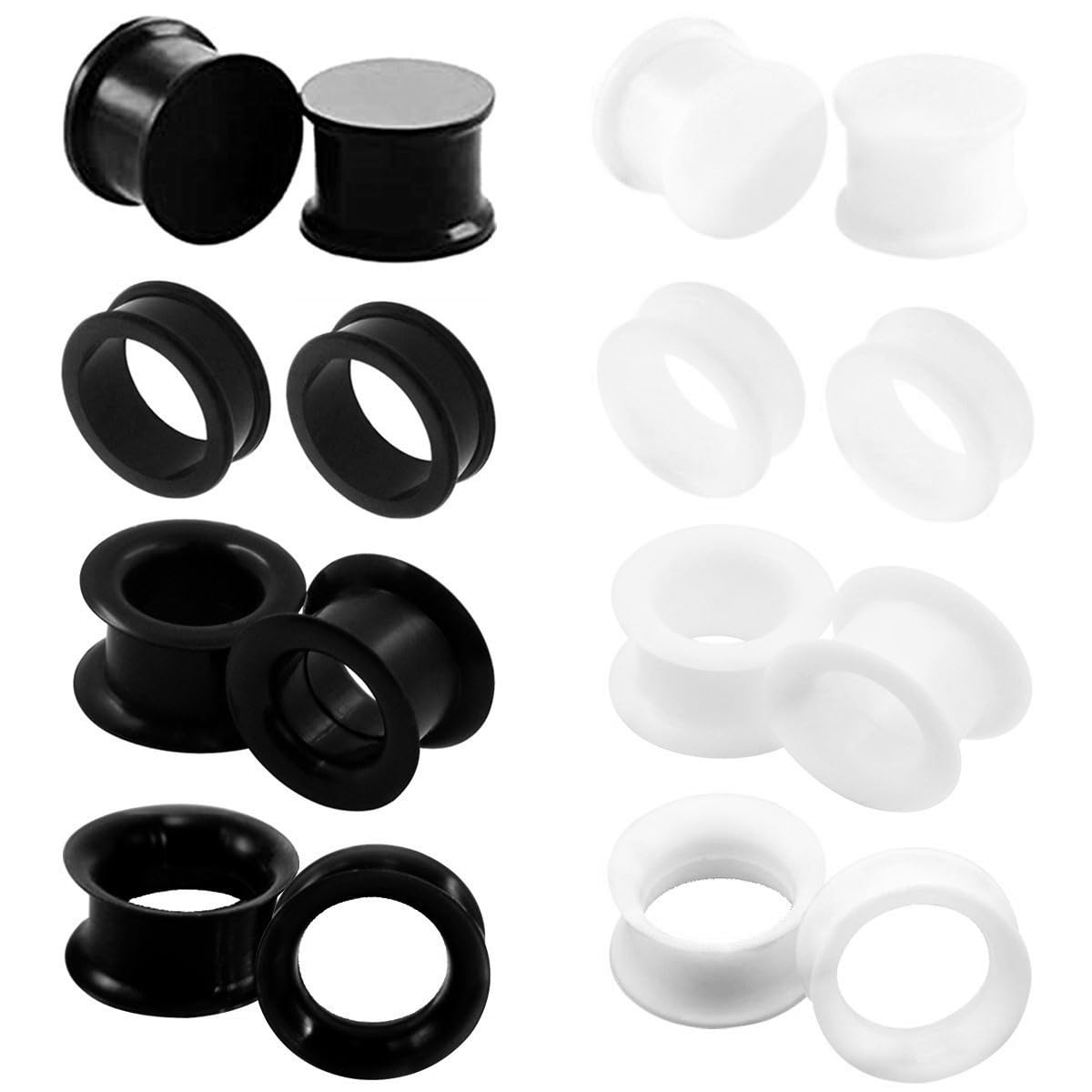 Body Jewelry Gauge Sizes - 2/16pcs White Black Flexible Thick Silicone