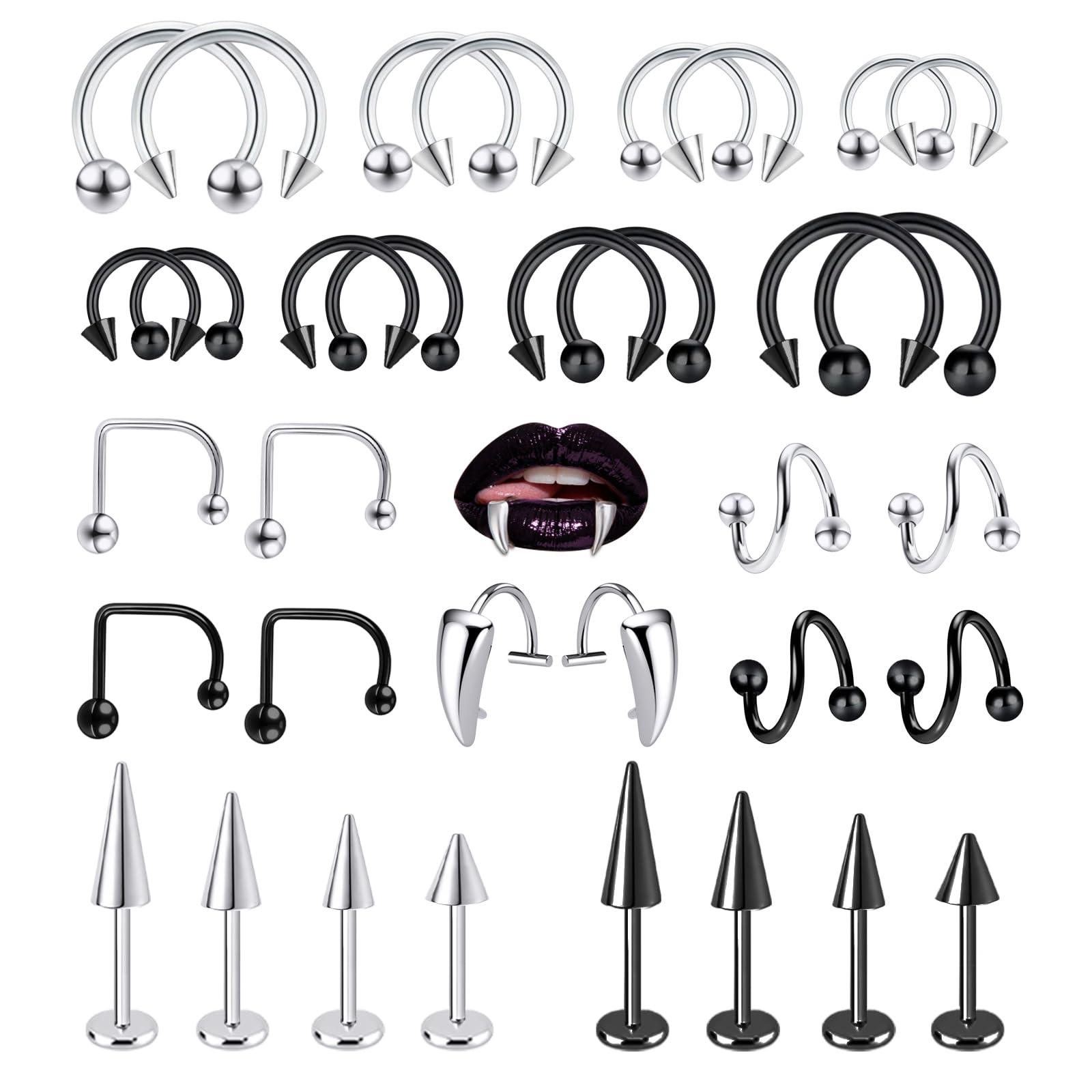 Body Jewelry Vertical Labret - 34pcs/Set 16G Snake Bite Piercing Labret