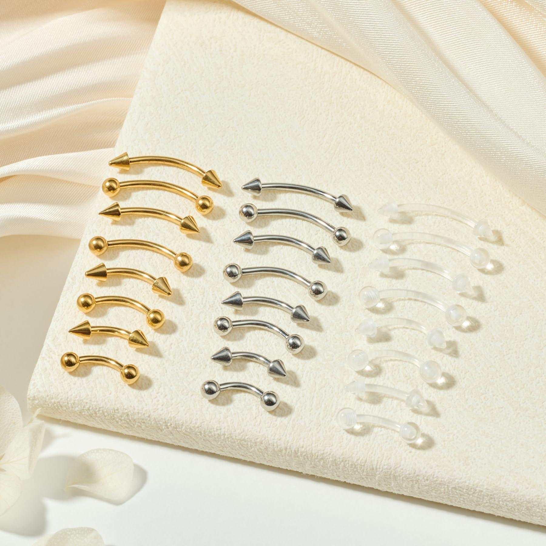 Body Jewelry Vertical Labret - 24pcs 16G Stainless Steel Curved Barbell