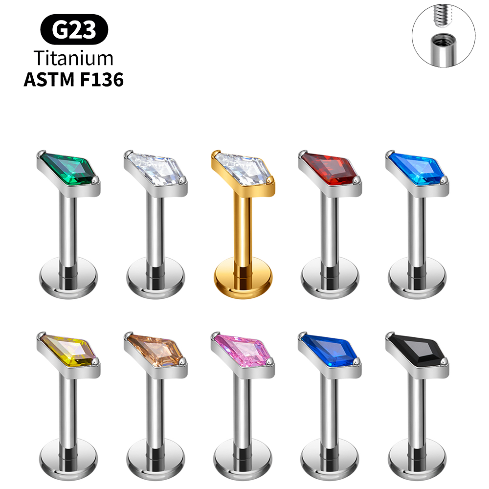 Body Jewelry Vertical Labret - Titanium Kite CZ Internal Thread Labret