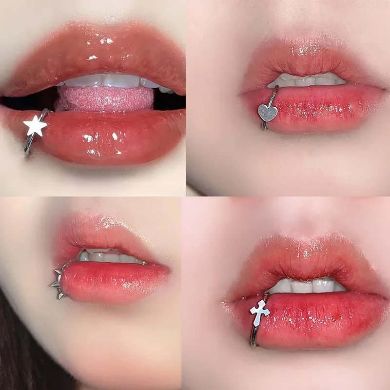 Body Jewelry Vertical Labret - Stainless Steel Lip Ring Hinged Star