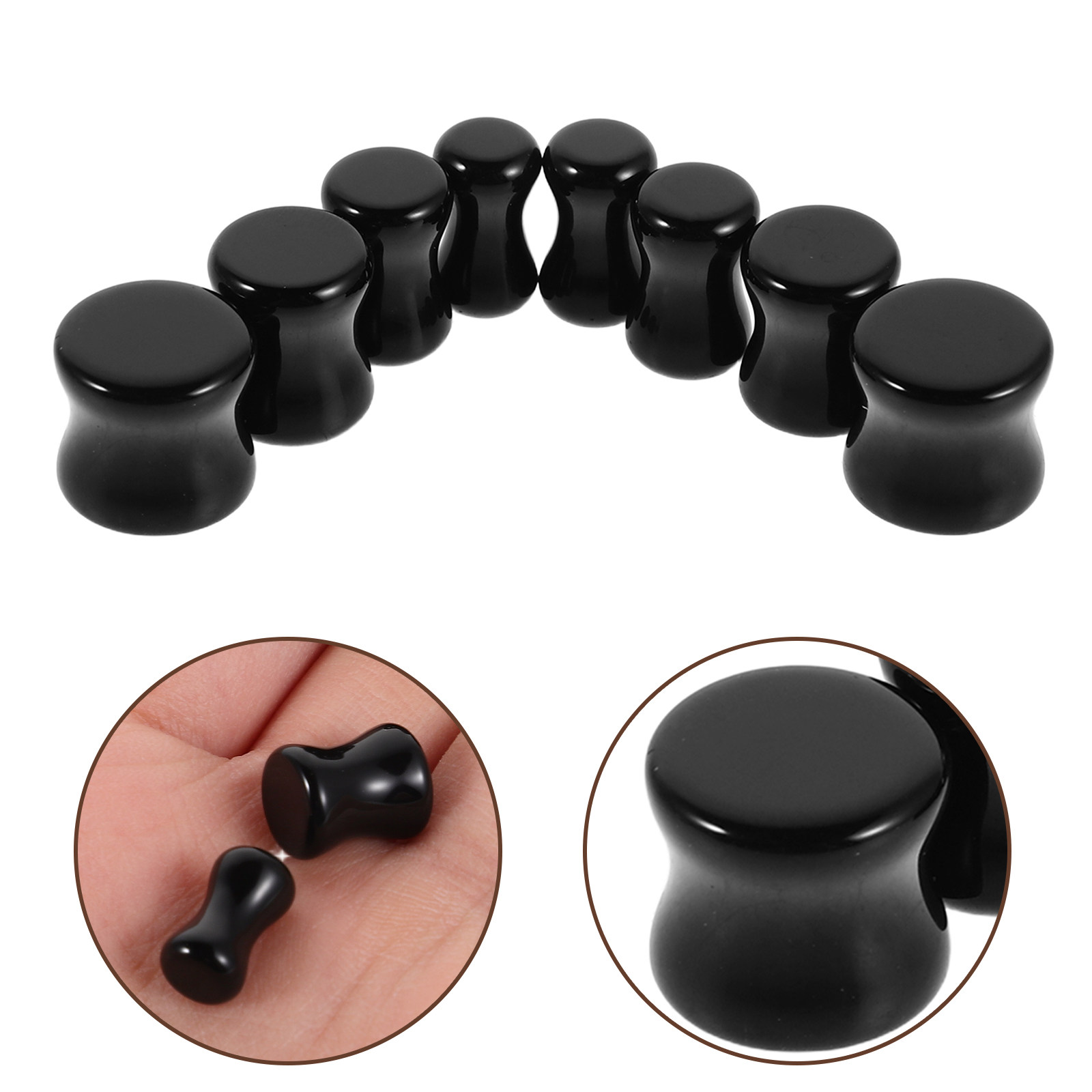 Body Jewelry Gauge Sizes - 4Pairs Obsidian Ear Plugs Gauge Tunnel