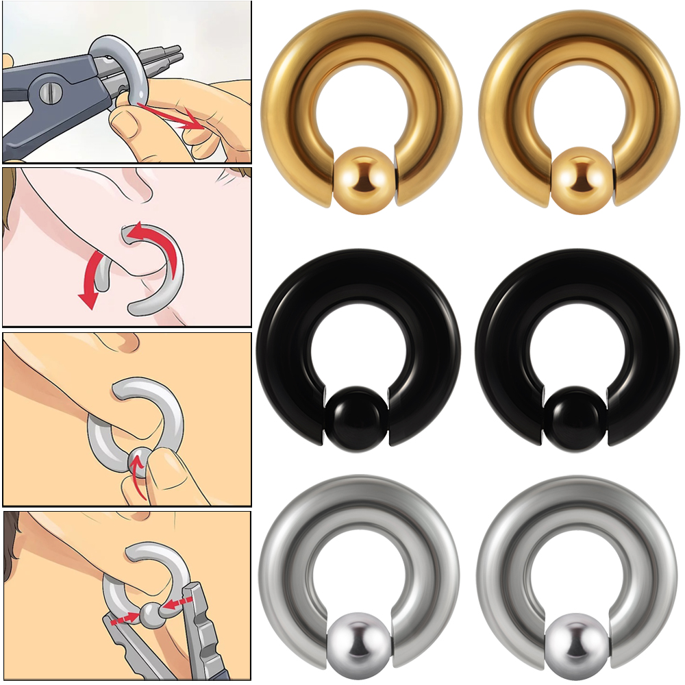 Body Jewelry Gauge Sizes - 1PC Stainless Steel Large Size Captive
