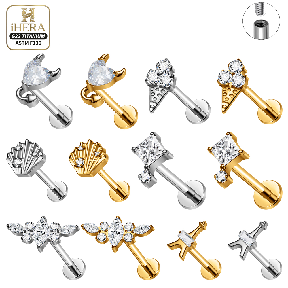 F136 Titanium Piercing Stud Co - Body Jewelry Vertical Labret ulasan dan harga