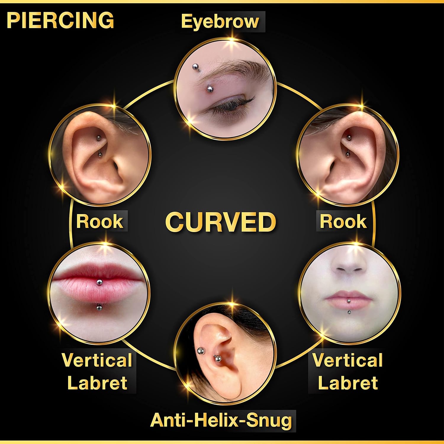 32pc/set Surgical Steel Curved - Body Jewelry Vertical Labret ulasan dan harga