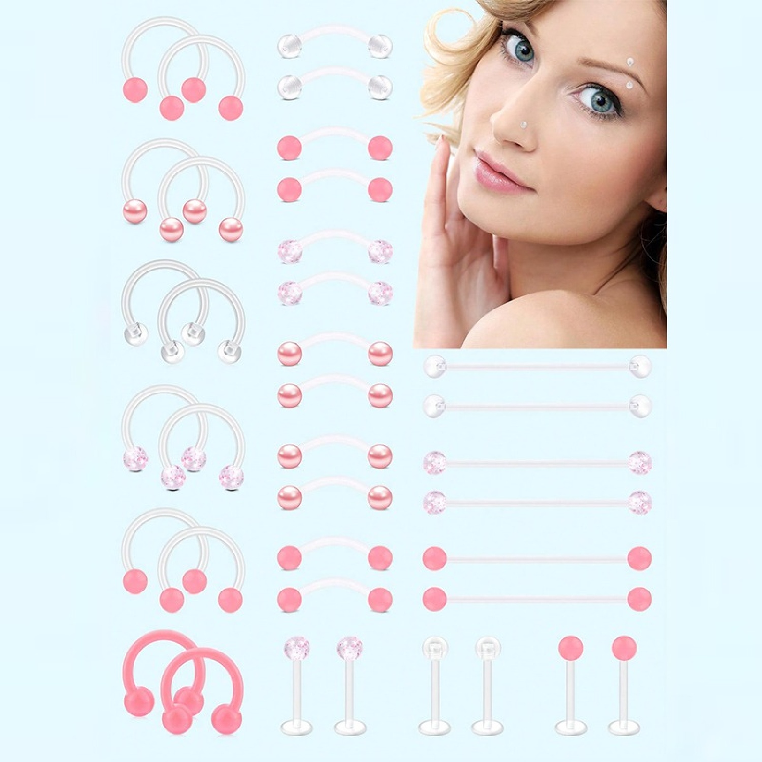 12pcs Clear Pink Industrial Pi - Body Jewelry Vertical Labret ulasan dan harga