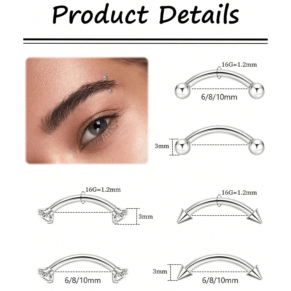 6pcs 16G Stainless Steel Small - Body Jewelry Vertical Labret ulasan dan harga