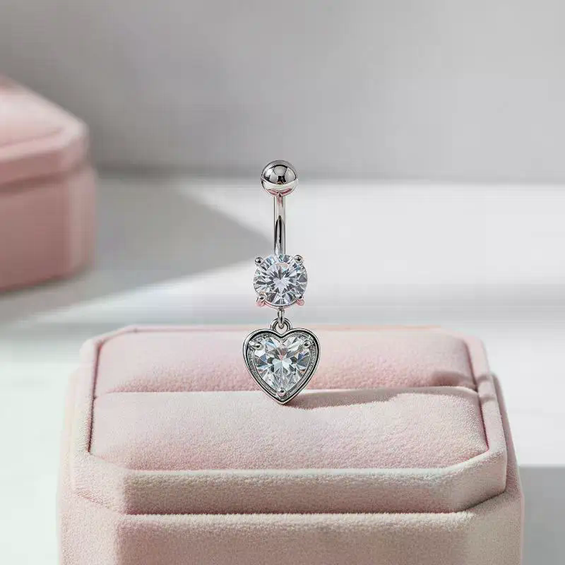 Heart Motif Curved Navel Ring  - Body Jewelry For Sensitive Skin ulasan dan harga
