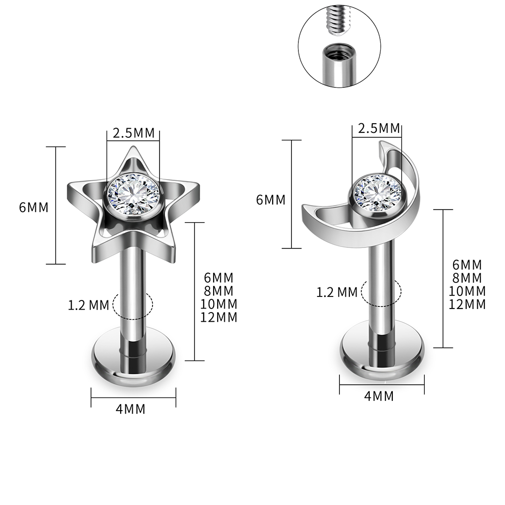 G23 Titanium Star Moon Labret  - Body Jewelry Vertical Labret ulasan dan harga