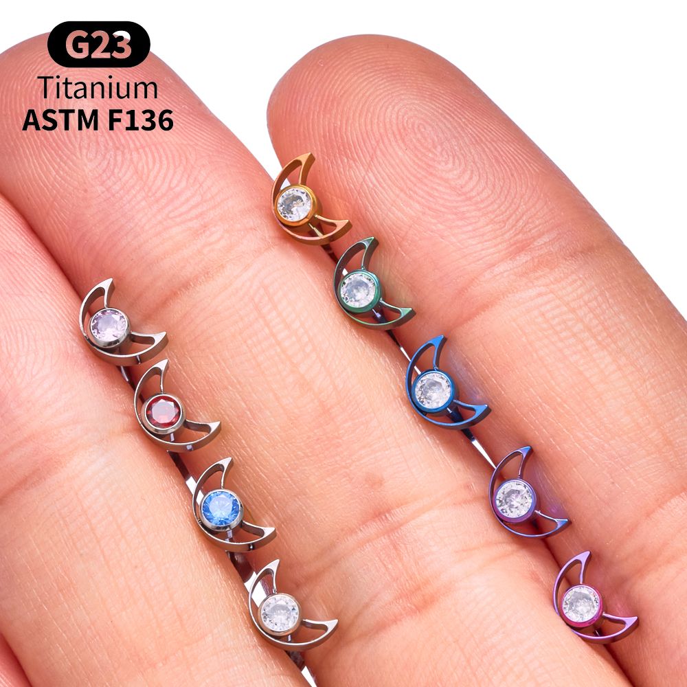G23 Titanium Star Moon Labret  - Body Jewelry Vertical Labret ulasan dan harga