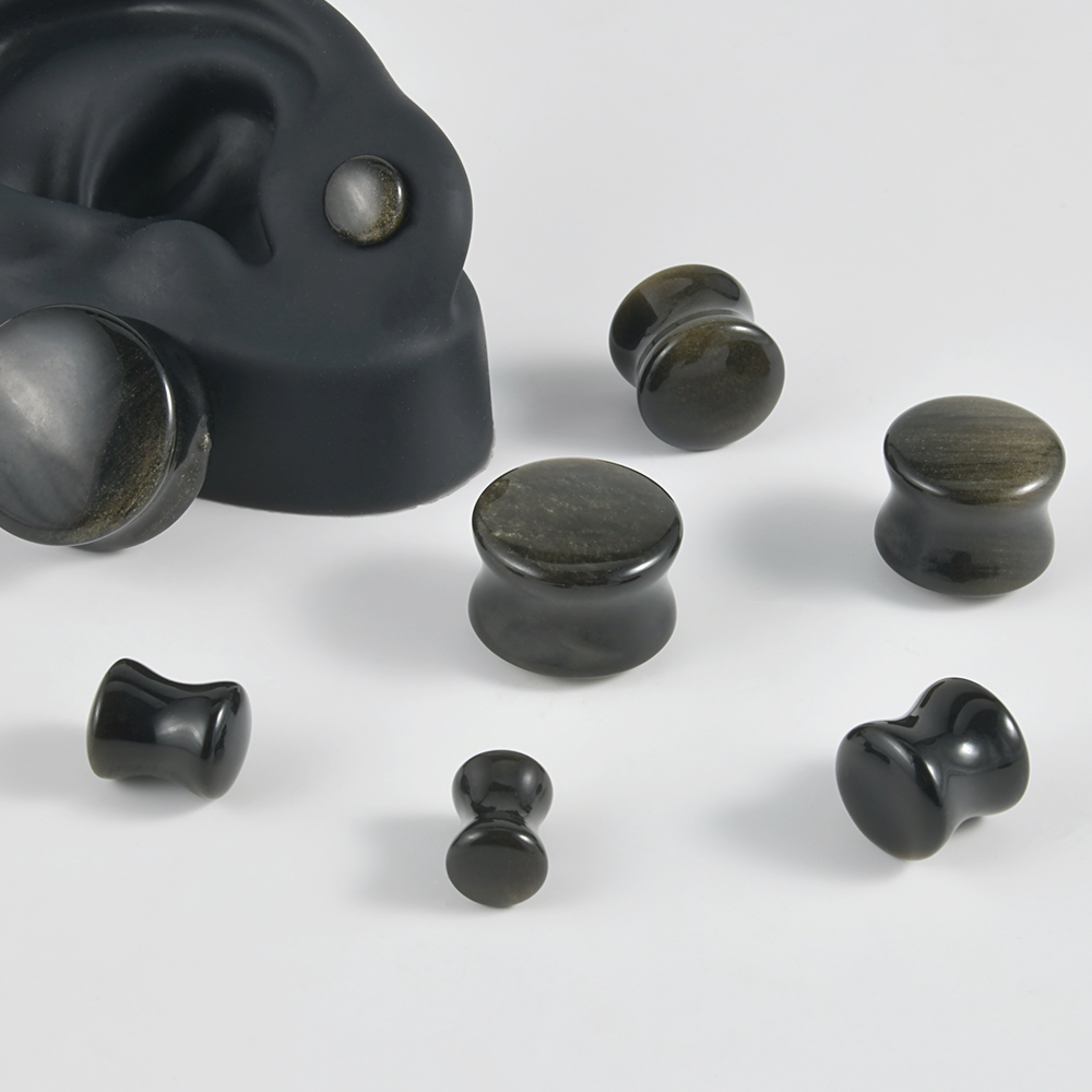 Black Natural Stone Double Fla - Body Jewelry Gauge Sizes ulasan dan harga