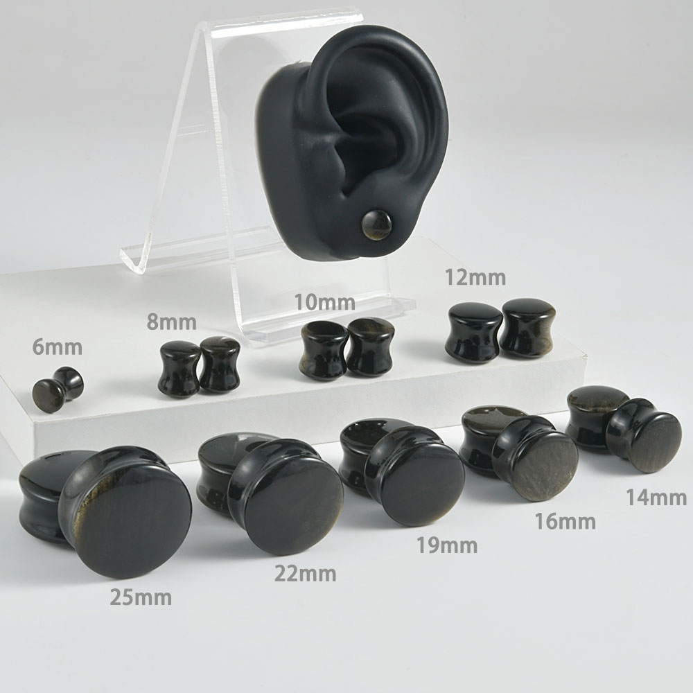 Black Natural Stone Double Fla - Body Jewelry Gauge Sizes ulasan dan harga
